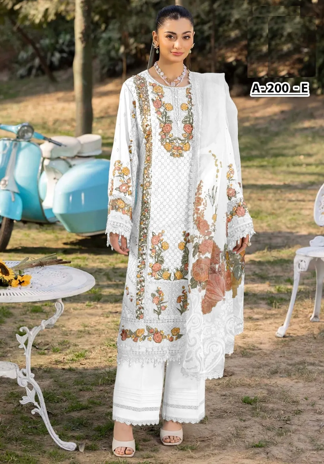 White Cotton Pakistani Suit for Women - Image 5