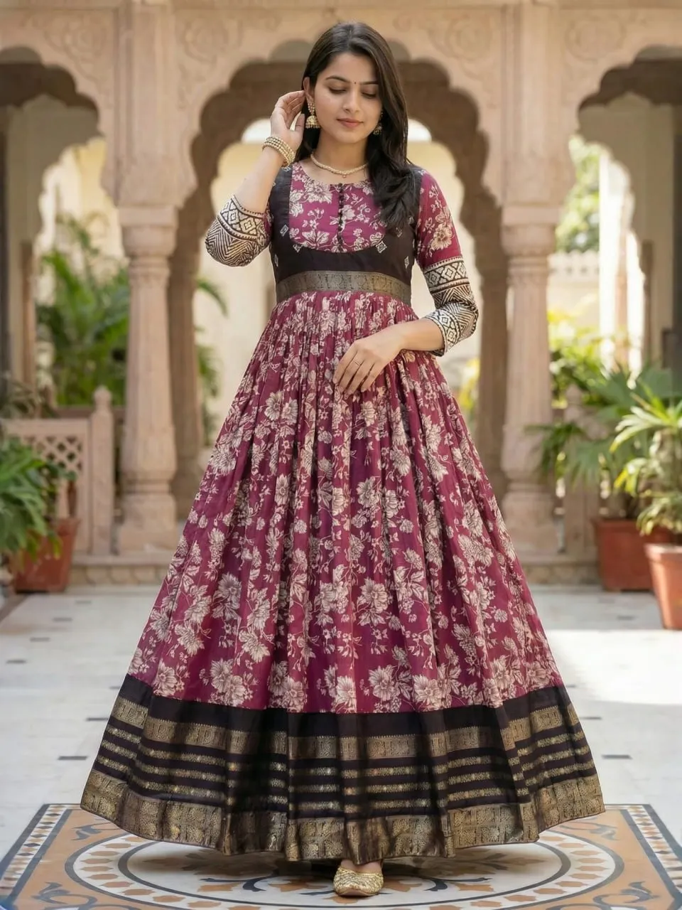 Wine Color Kalamkari Party Gown