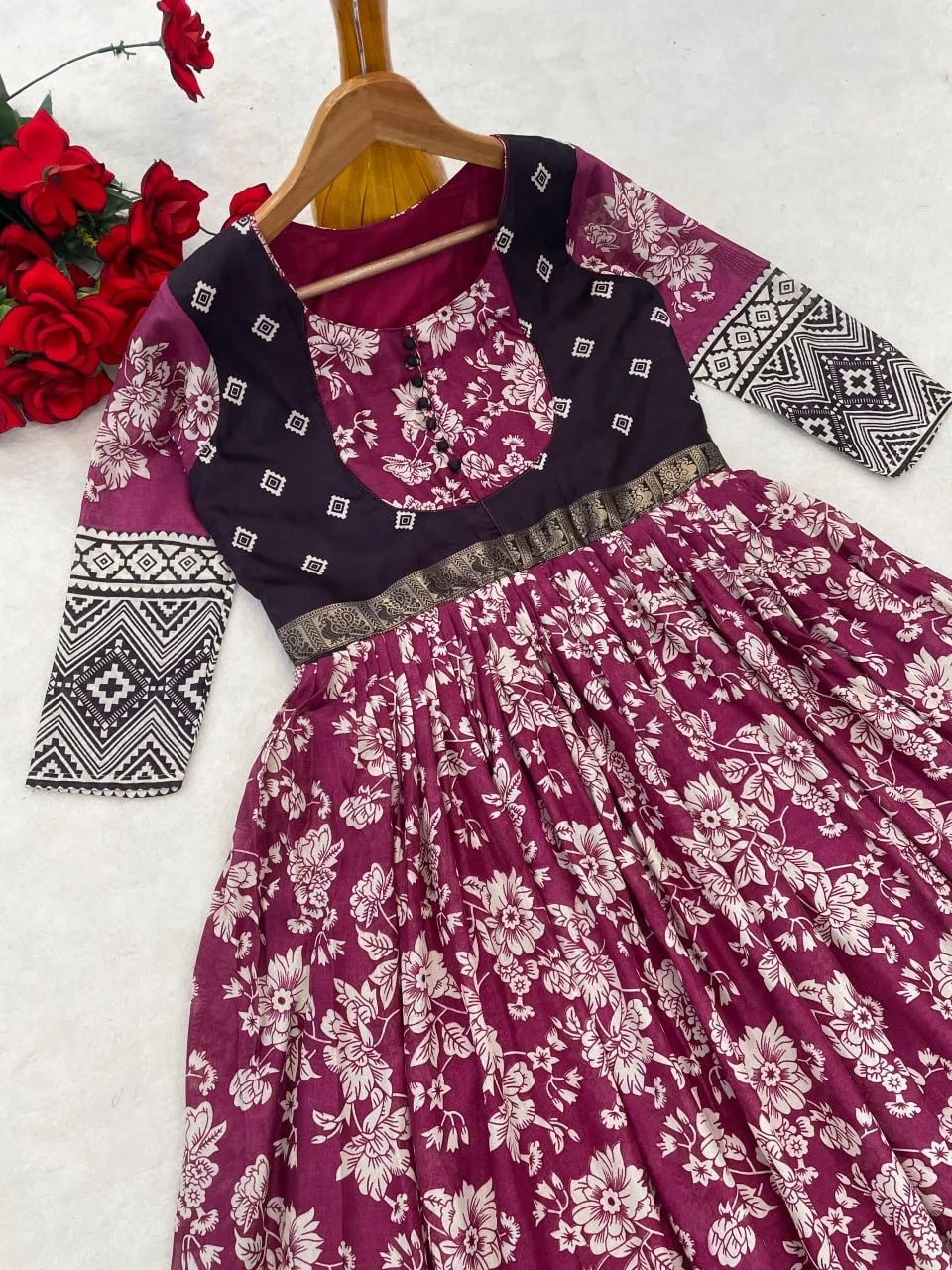 Wine Color Kalamkari Party Gown - Image 2