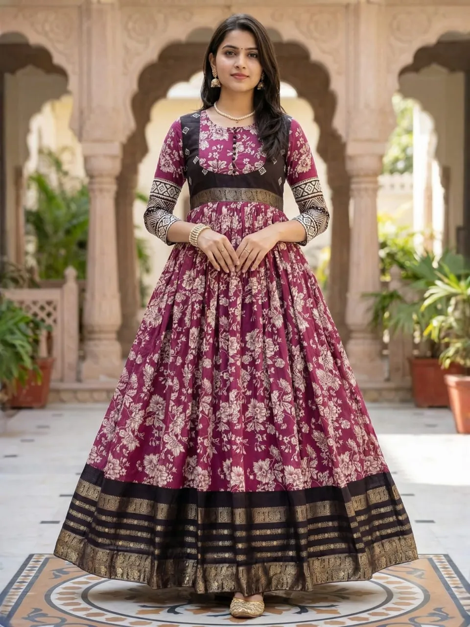 Wine Color Kalamkari Party Gown - Image 4