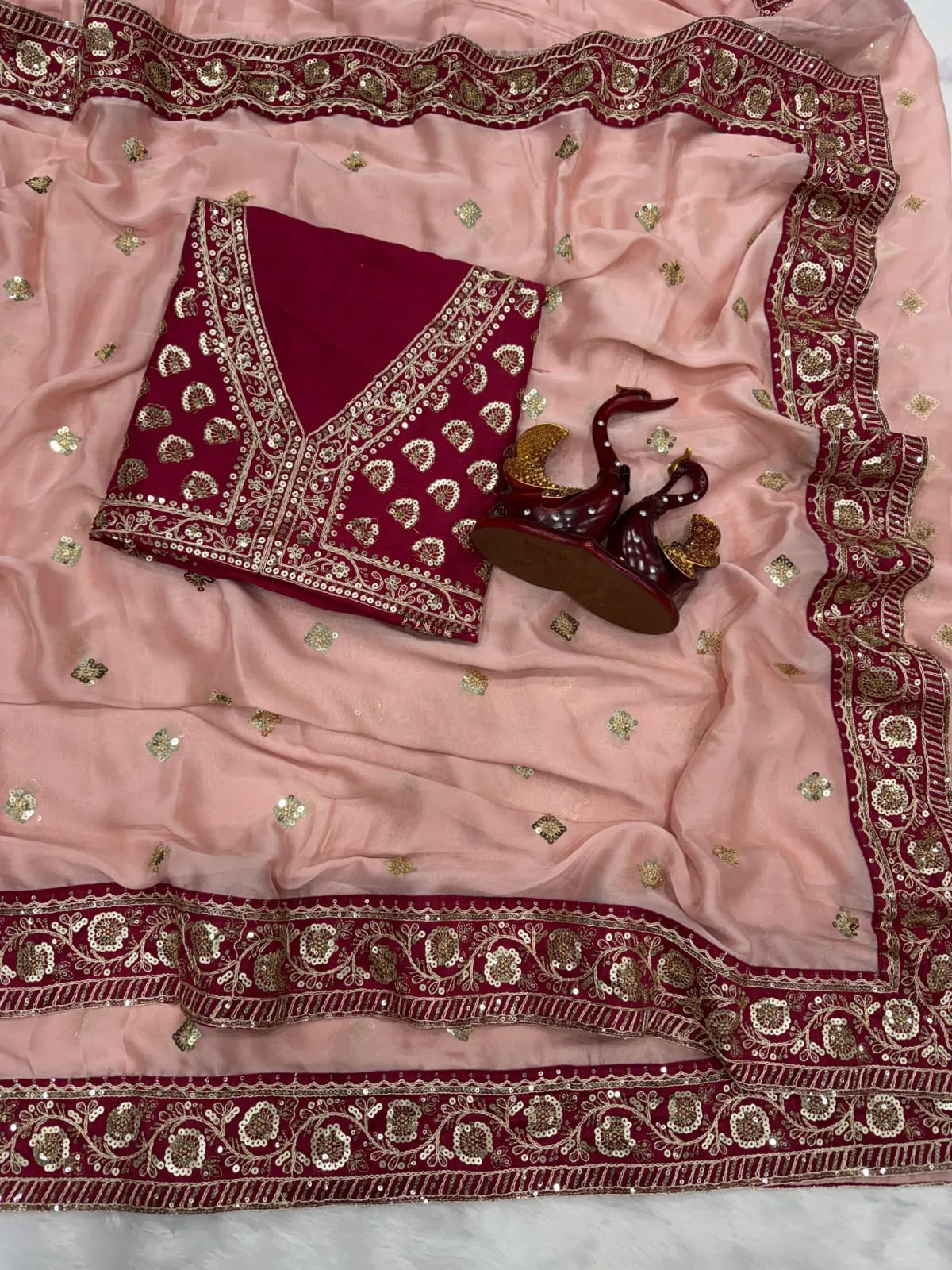 Baby Pink Border Saree for Pooja - Image 5