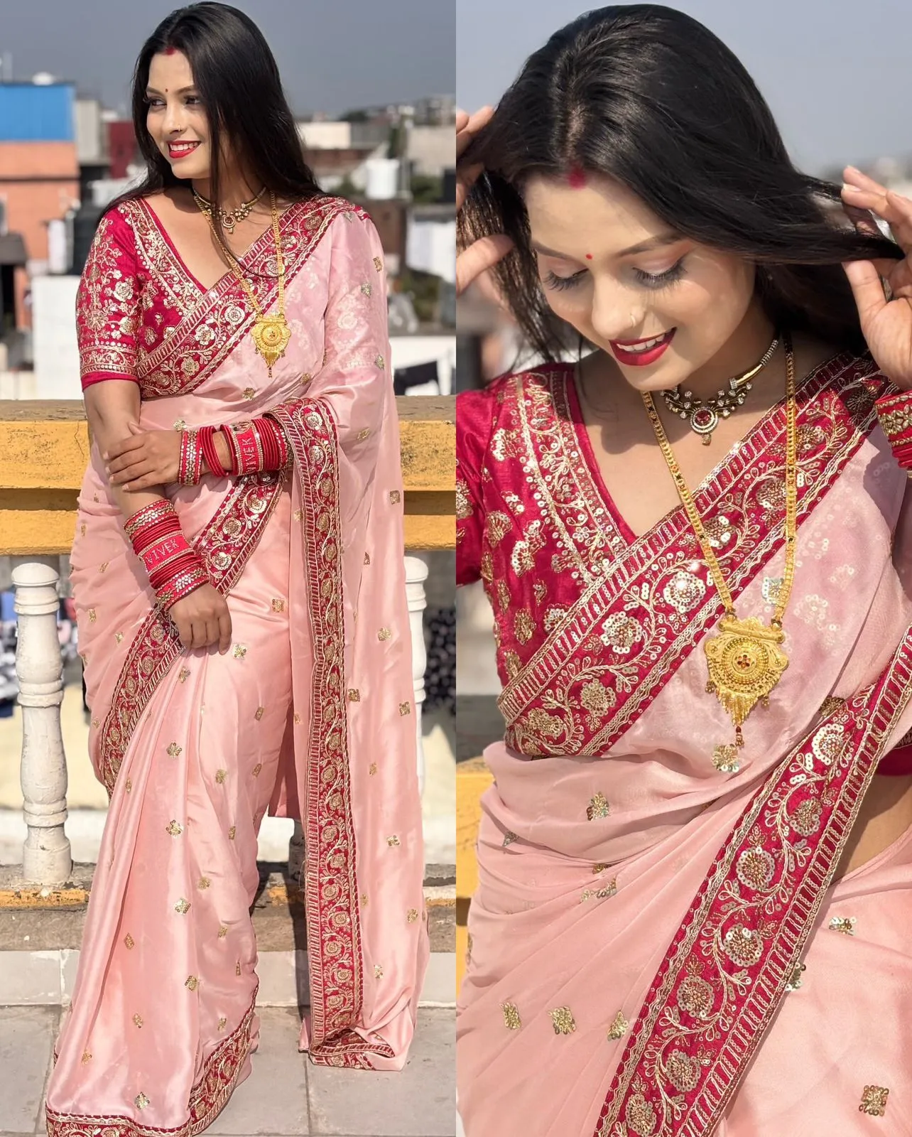 Baby Pink Border Saree for Pooja