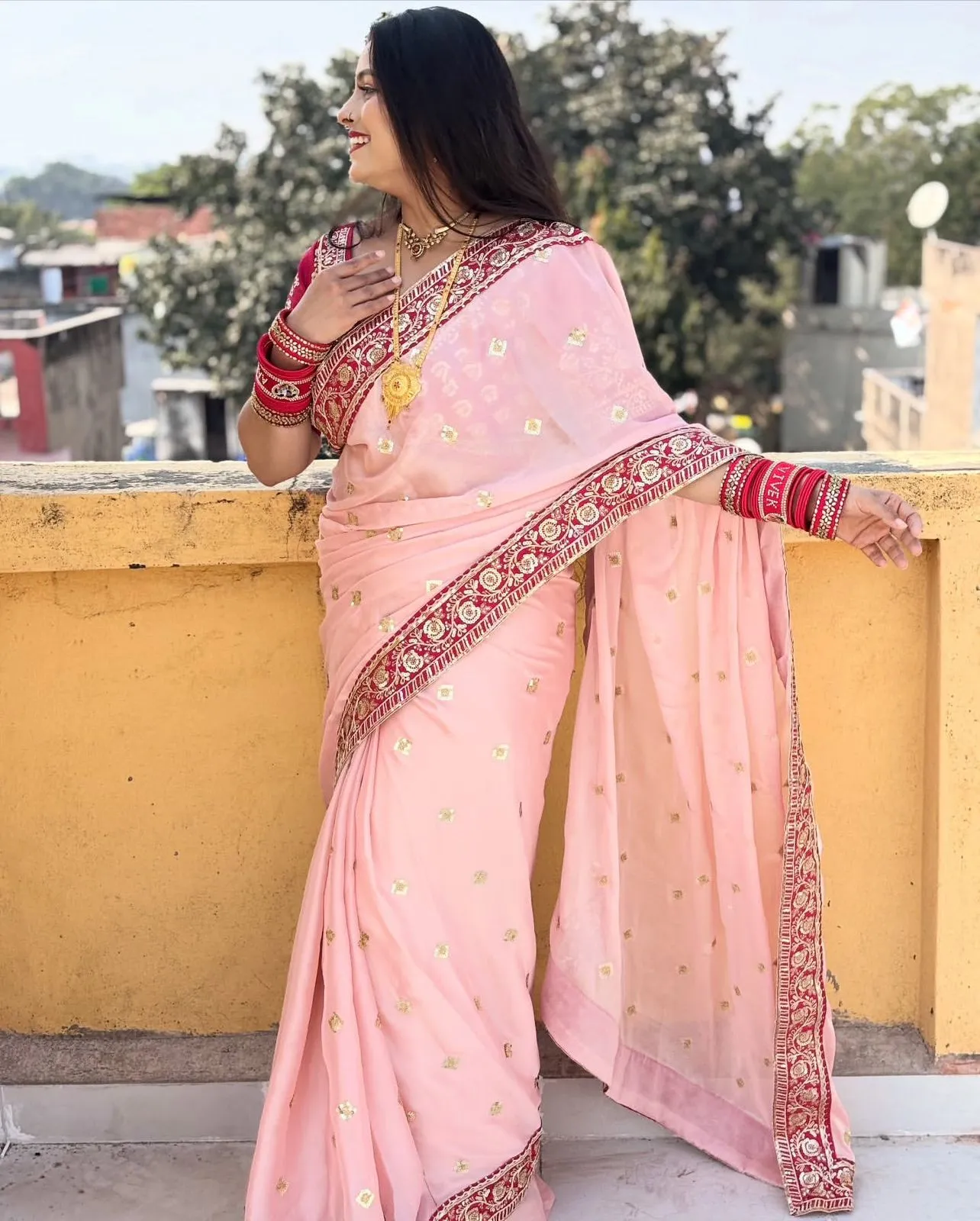 Baby Pink Border Saree for Pooja - Image 6