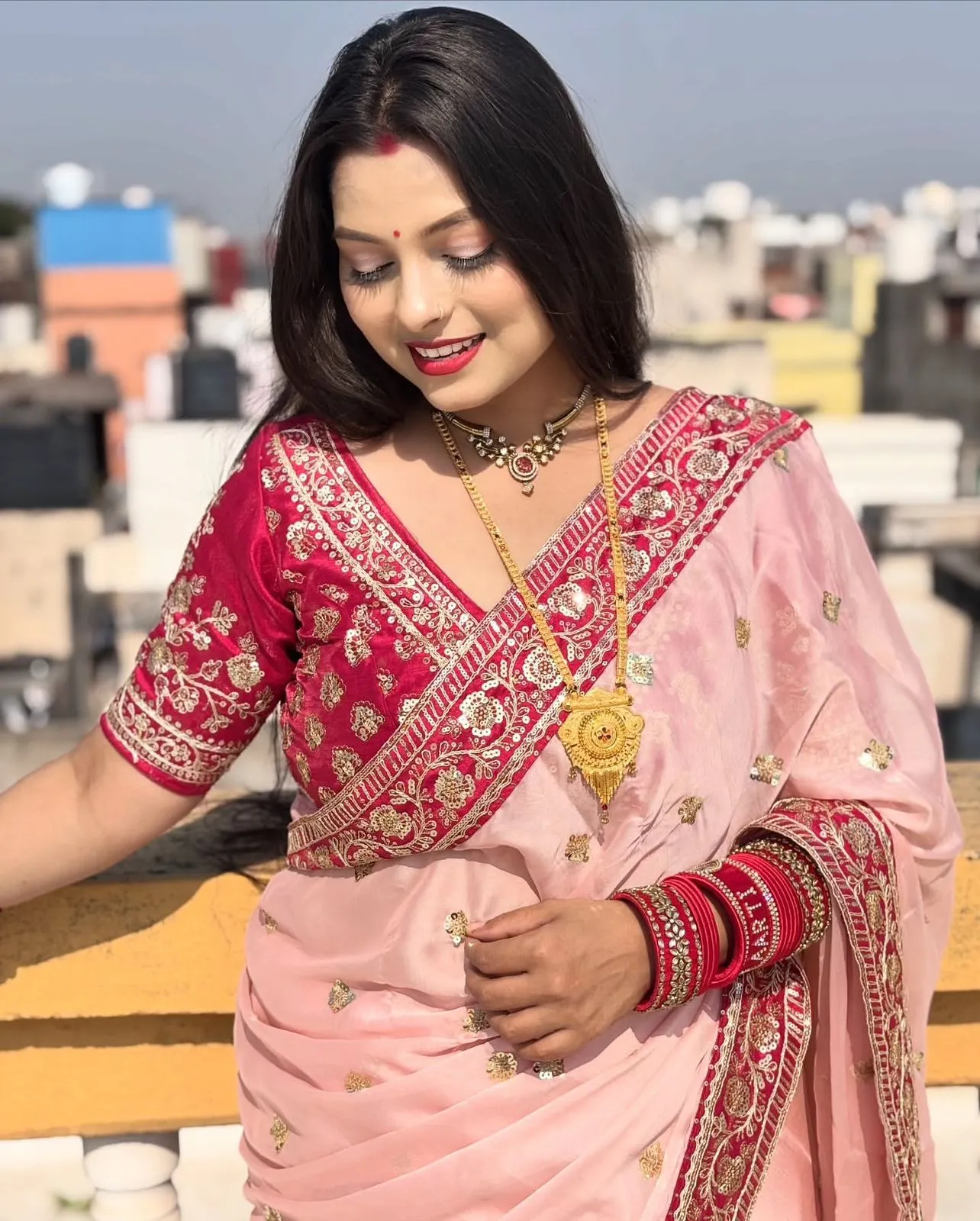 Baby Pink Border Saree for Pooja - Image 4