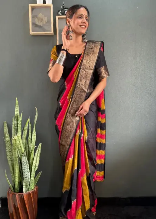 Black Zip and Go Saree Wedding Special Premium Dola Silk