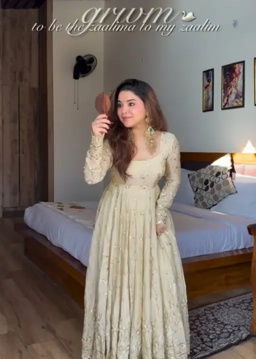 Creme Anarkali Dress for Ramzan Eid