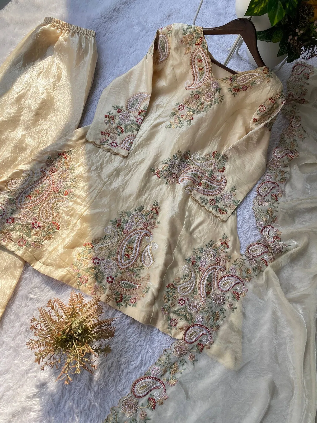 Creme Embroidered Pakistani Sharara - Image 2