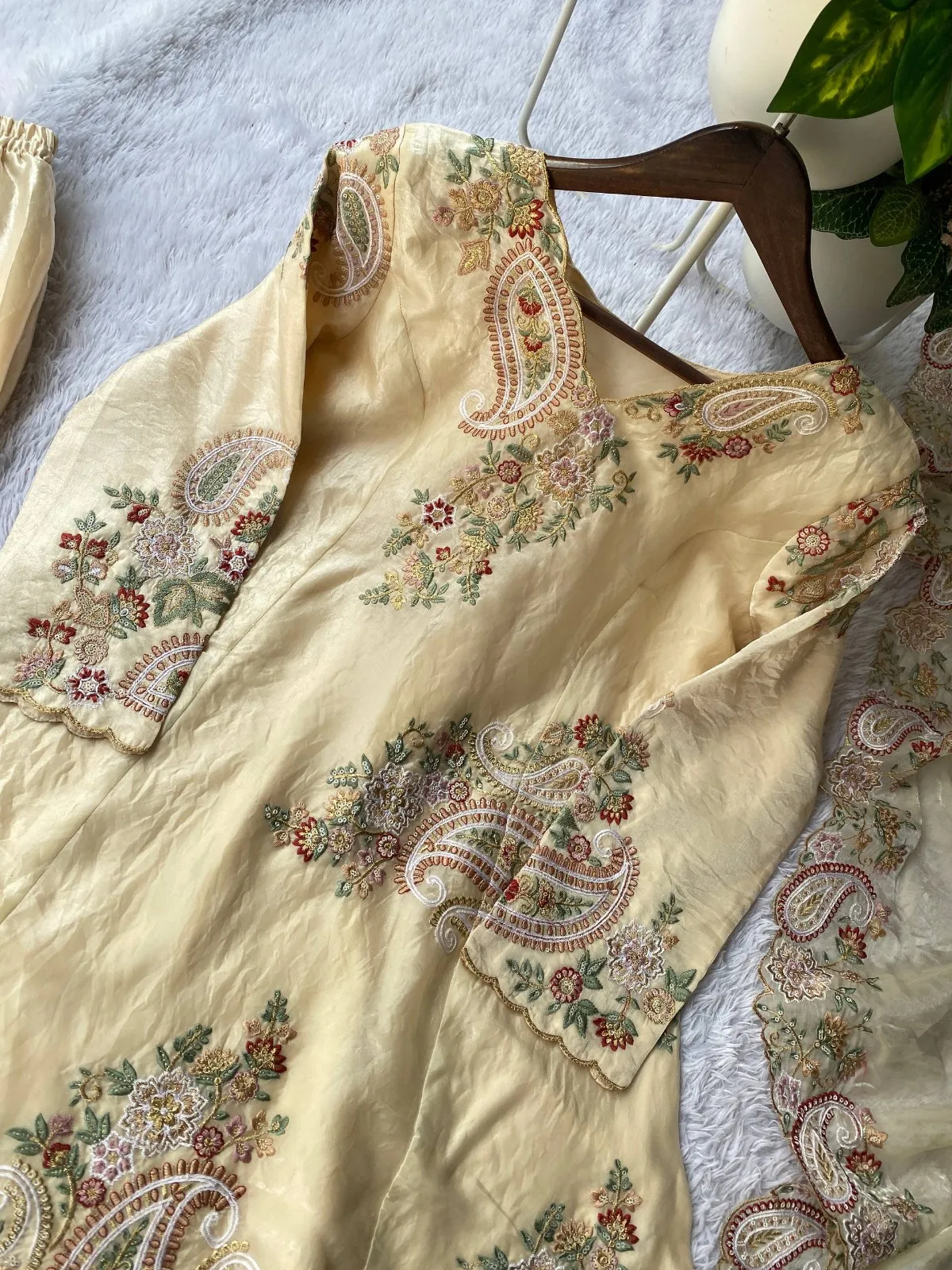 Creme Embroidered Pakistani Sharara - Image 3