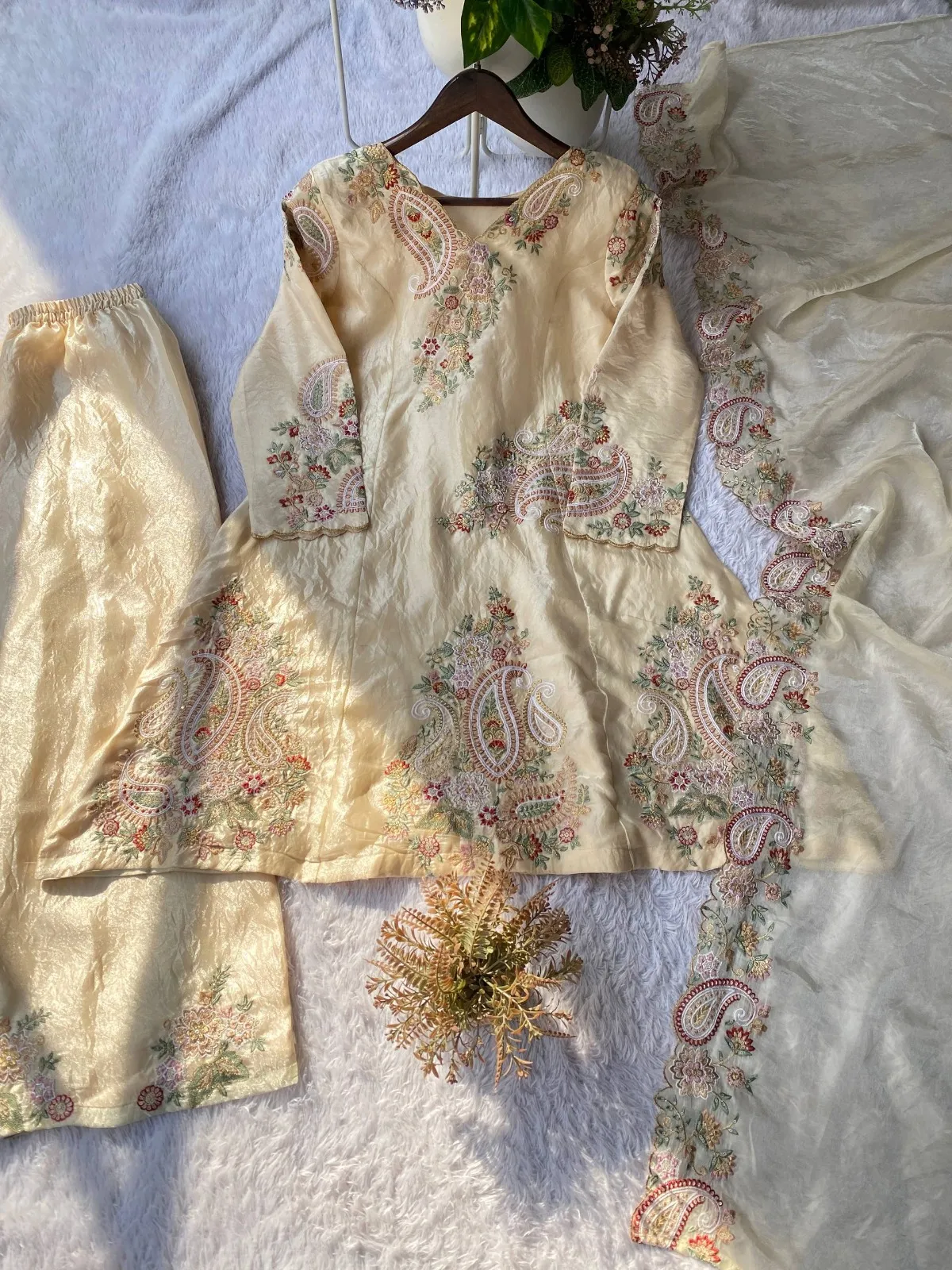 Creme Embroidered Pakistani Sharara - Image 4