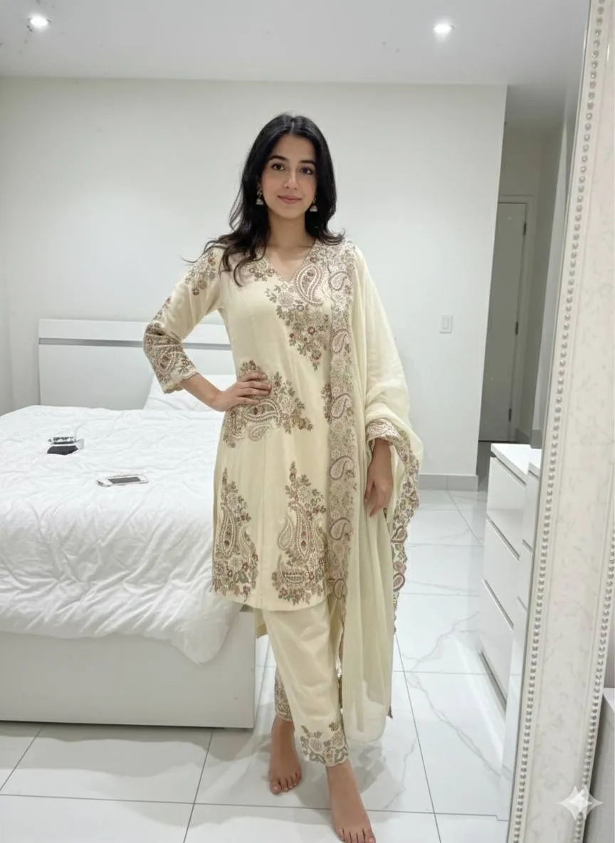 Creme Embroidered Pakistani Sharara - Image 5