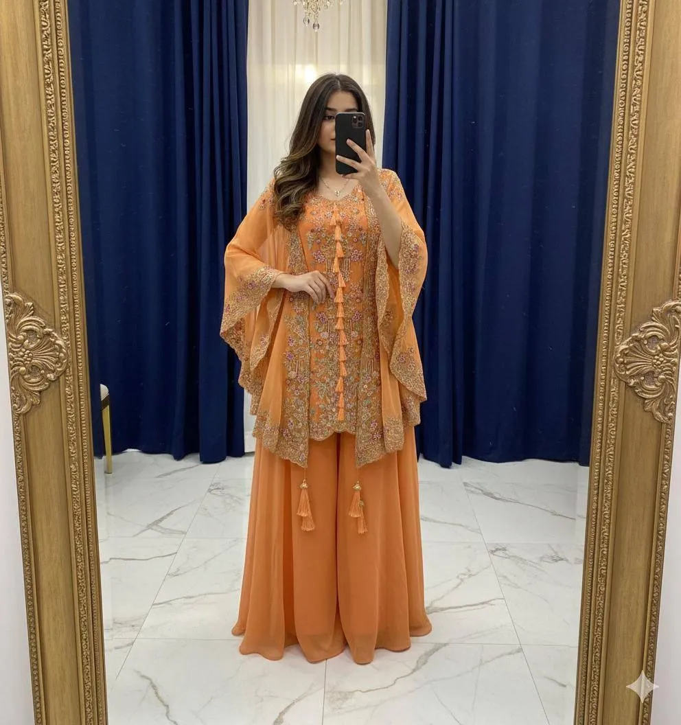 Designer Shrug Style Readymade Dress Orange
