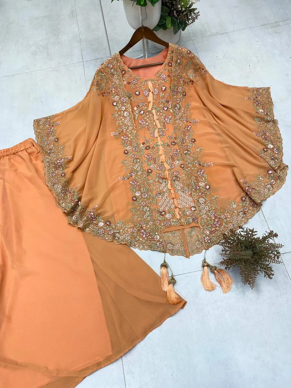 Designer Shrug Style Readymade Dress Orange - Image 2