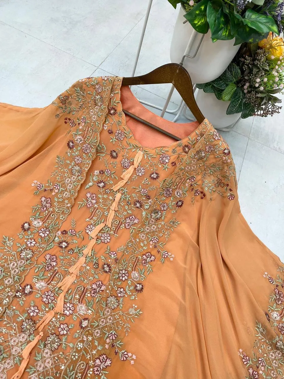 Designer Shrug Style Readymade Dress Orange - Image 4
