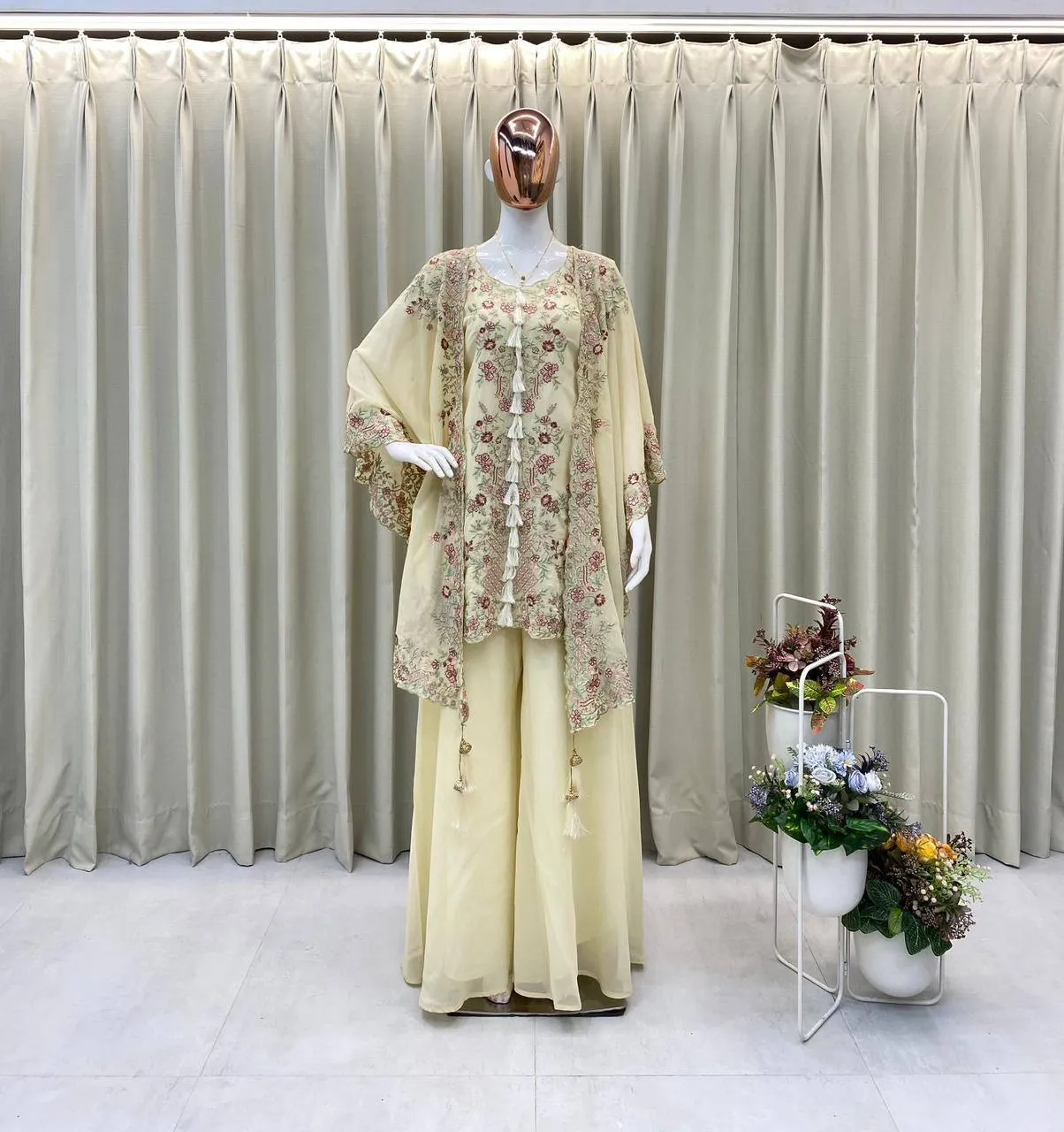 Designer Shrug Style Readymade Dress White - Image 5