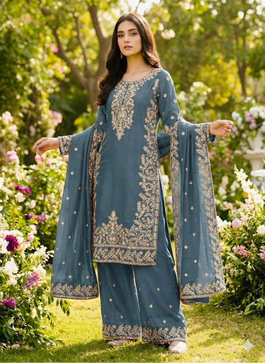 Eid Festival Pakistani Readymade Gray Dress