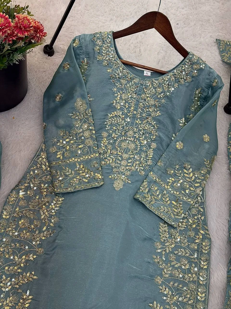 Eid Festival Pakistani Readymade Gray Dress - Image 2