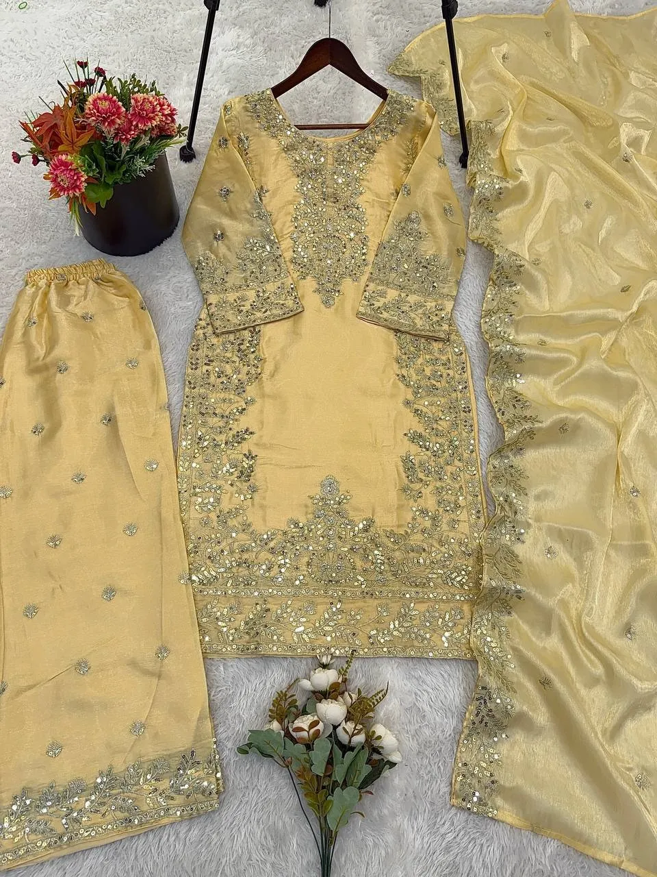 Festival Pakistani Readymade Yellow Dresses - Image 4