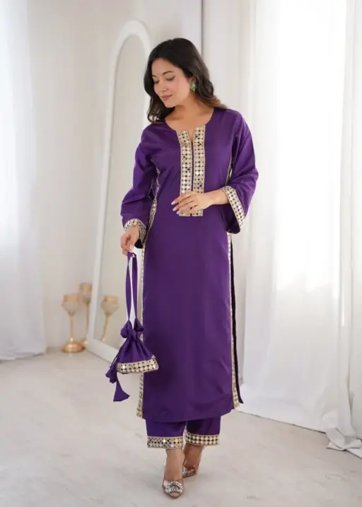 Hania Amir Inspired Mirror Co ord Set Purple