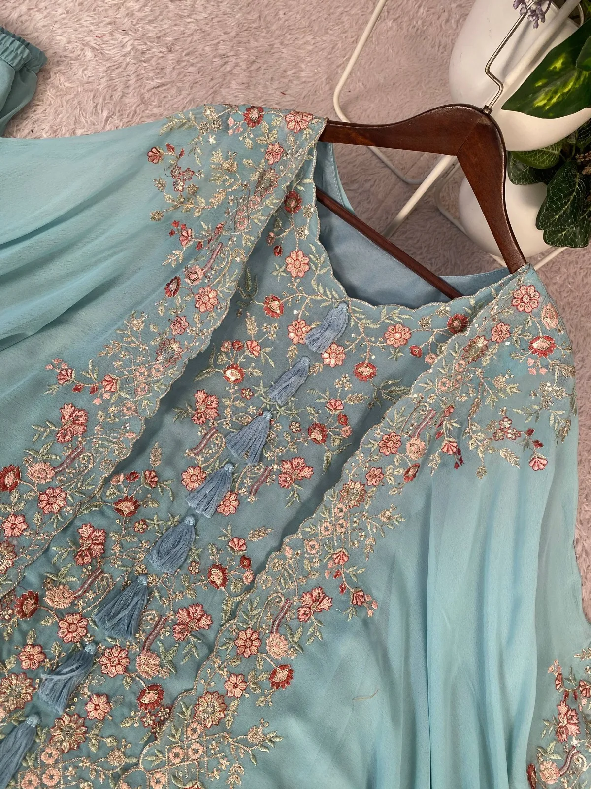 Designer Shrug Style Readymade Dress Blue - Image 2