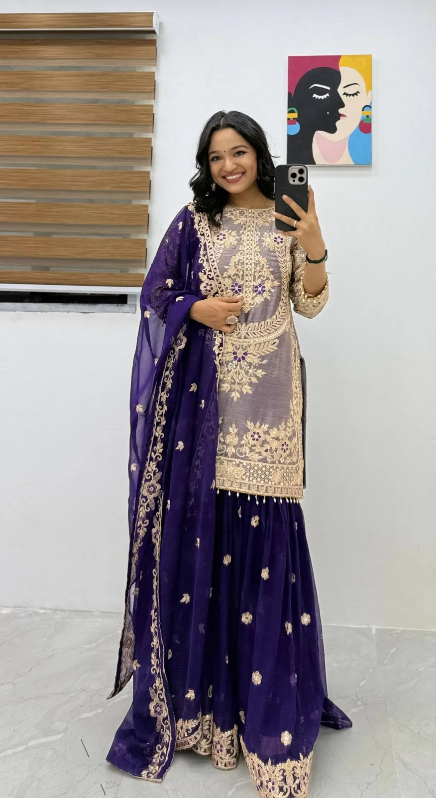 Purple Readymade Sharara Salwar Dress - Image 4