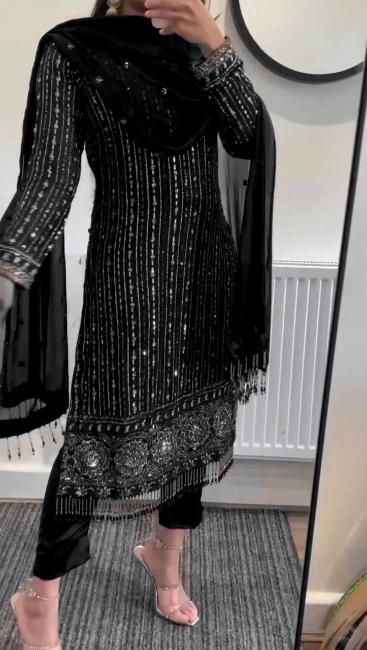 Readymade Straight Pakistani Suit Black