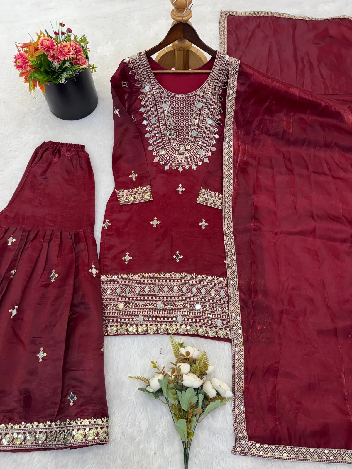 Red Eid Special Pakistani Garara Salwar Suit - Image 3