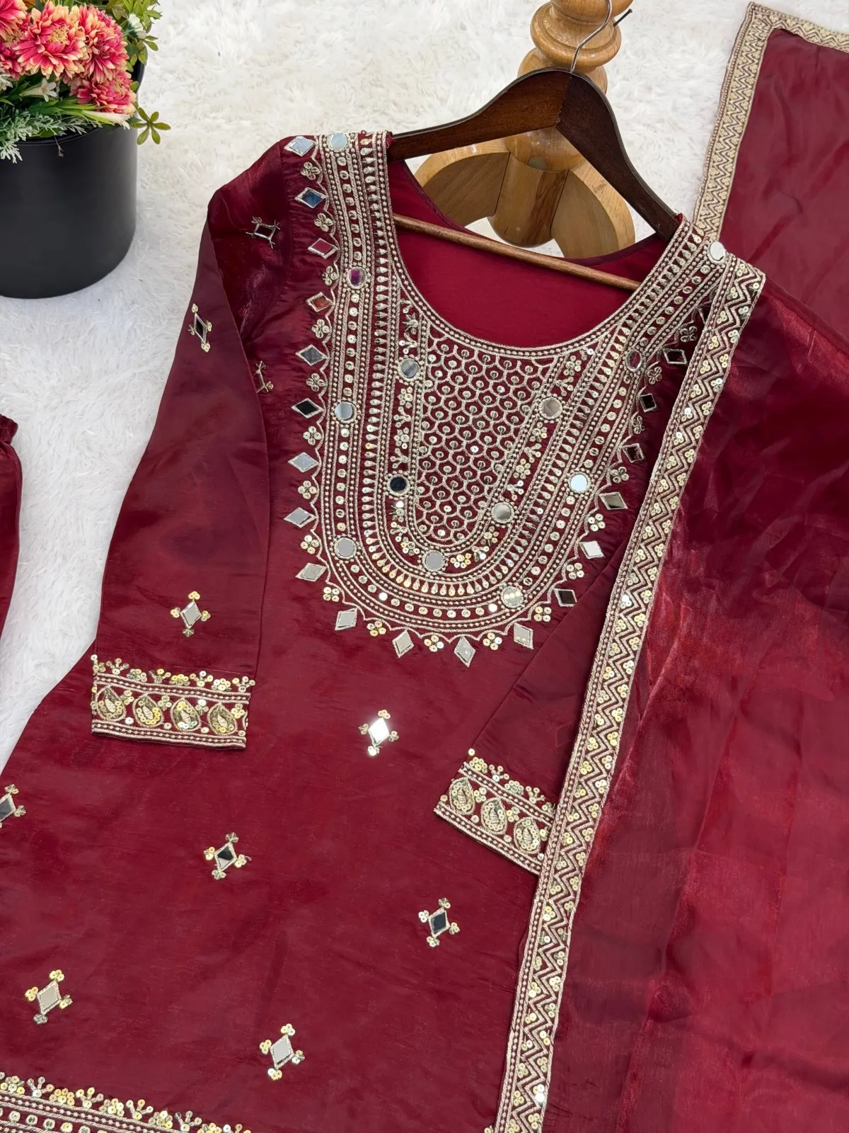 Red Eid Special Pakistani Garara Salwar Suit - Image 4