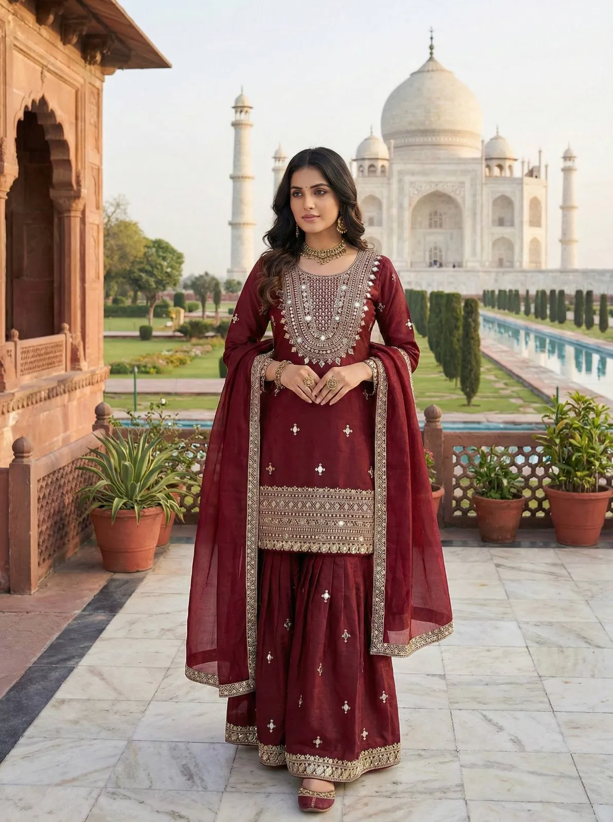 Red Eid Special Pakistani Garara Salwar Suit - Image 5