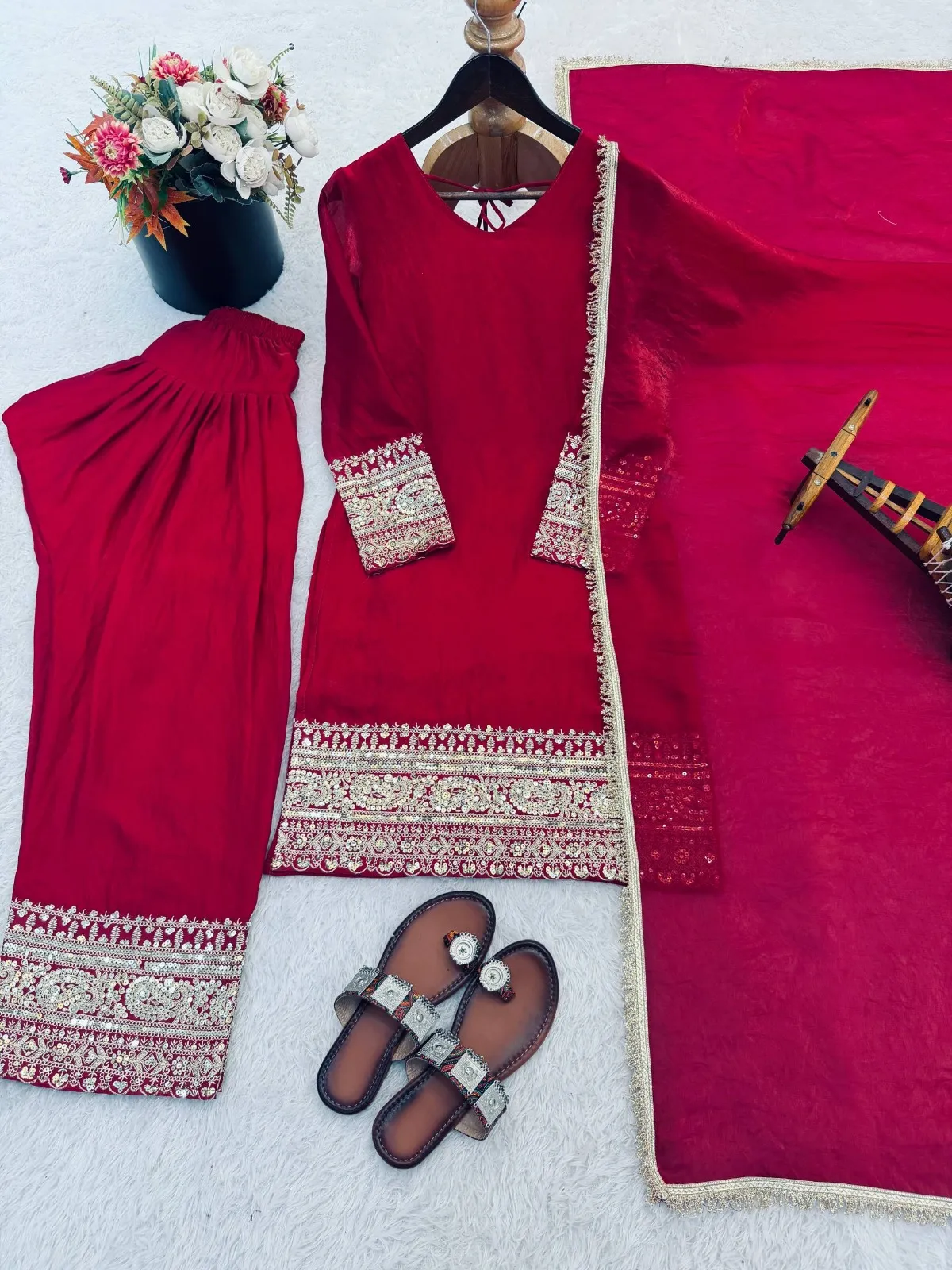 Red Farshi Salwar Suit - Image 2