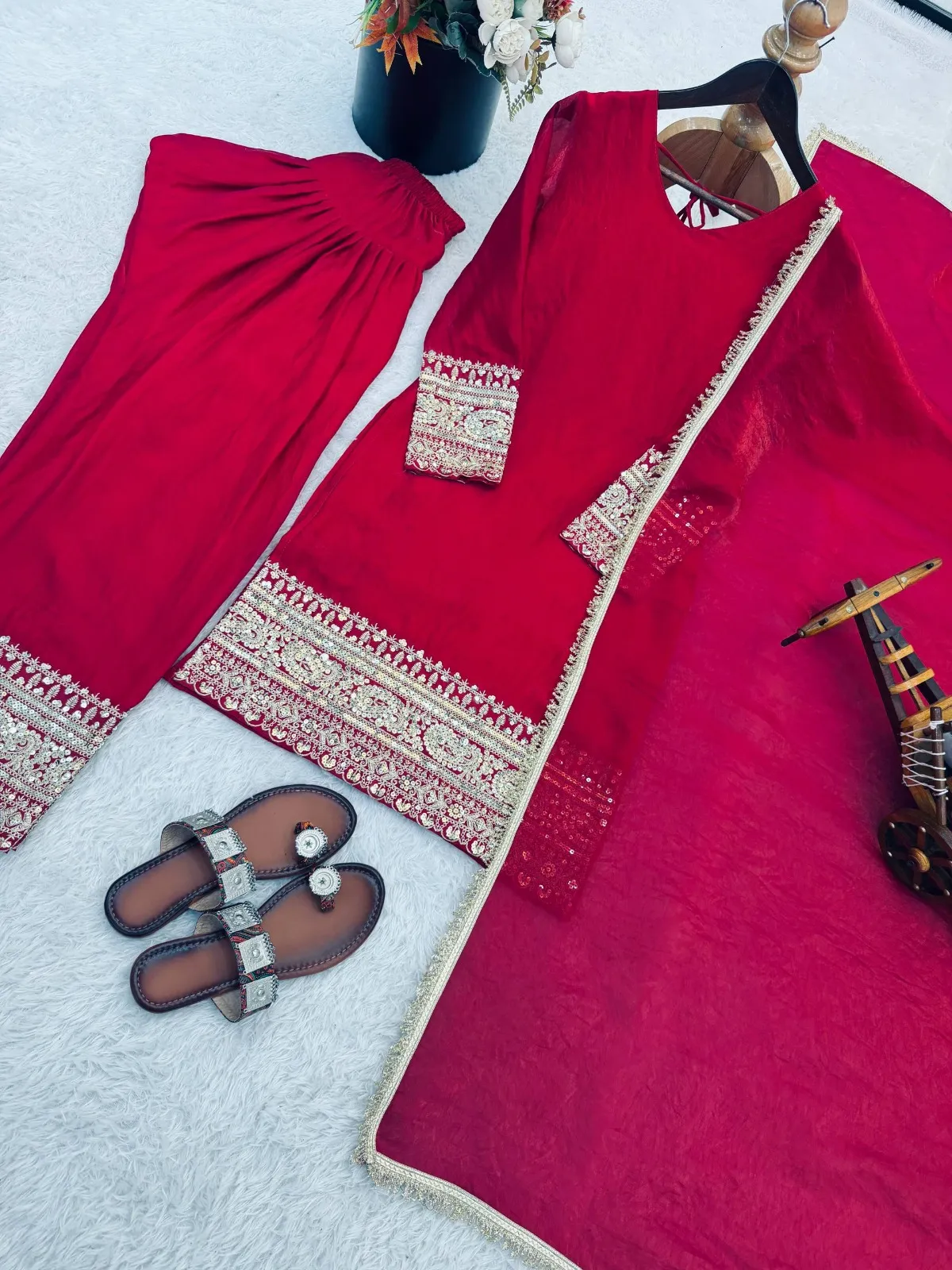 Red Farshi Salwar Suit - Image 4