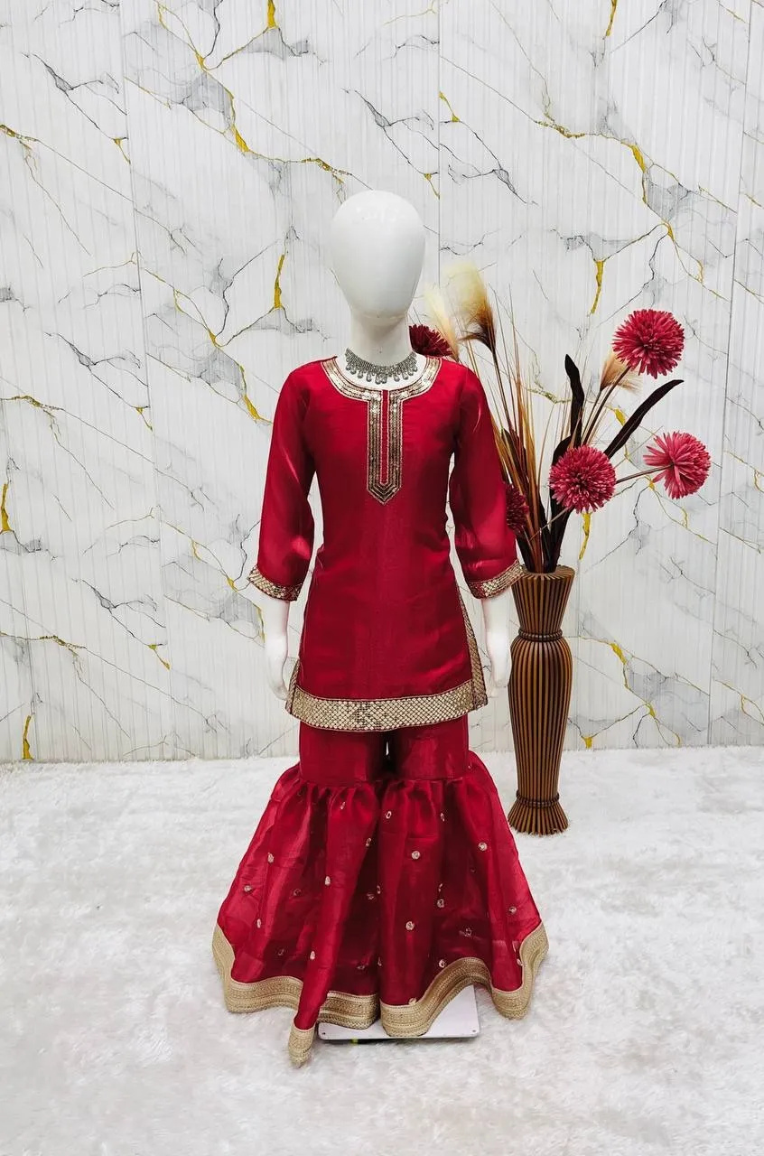 Red Girl Kid Sharara Suit - Image 3