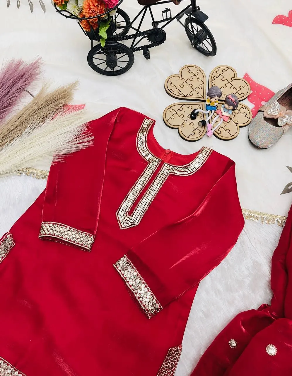 Red Girl Kid Sharara Suit - Image 5