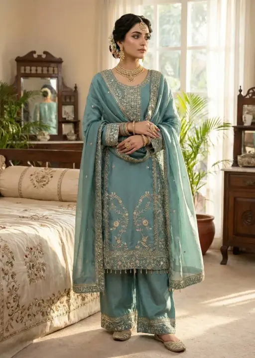 Sea Green Pakistani Pant Suit Set