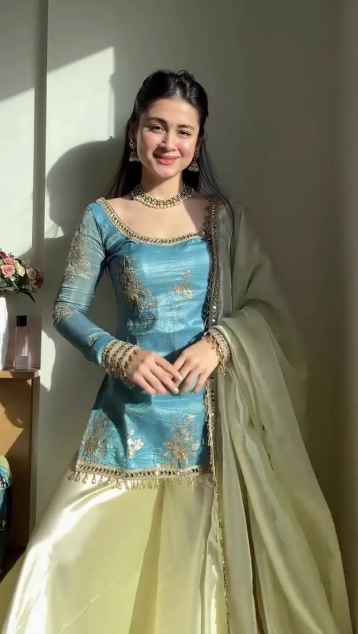 Sky Blue Short Shirt with Plazzo Set | Eid Wear Suits