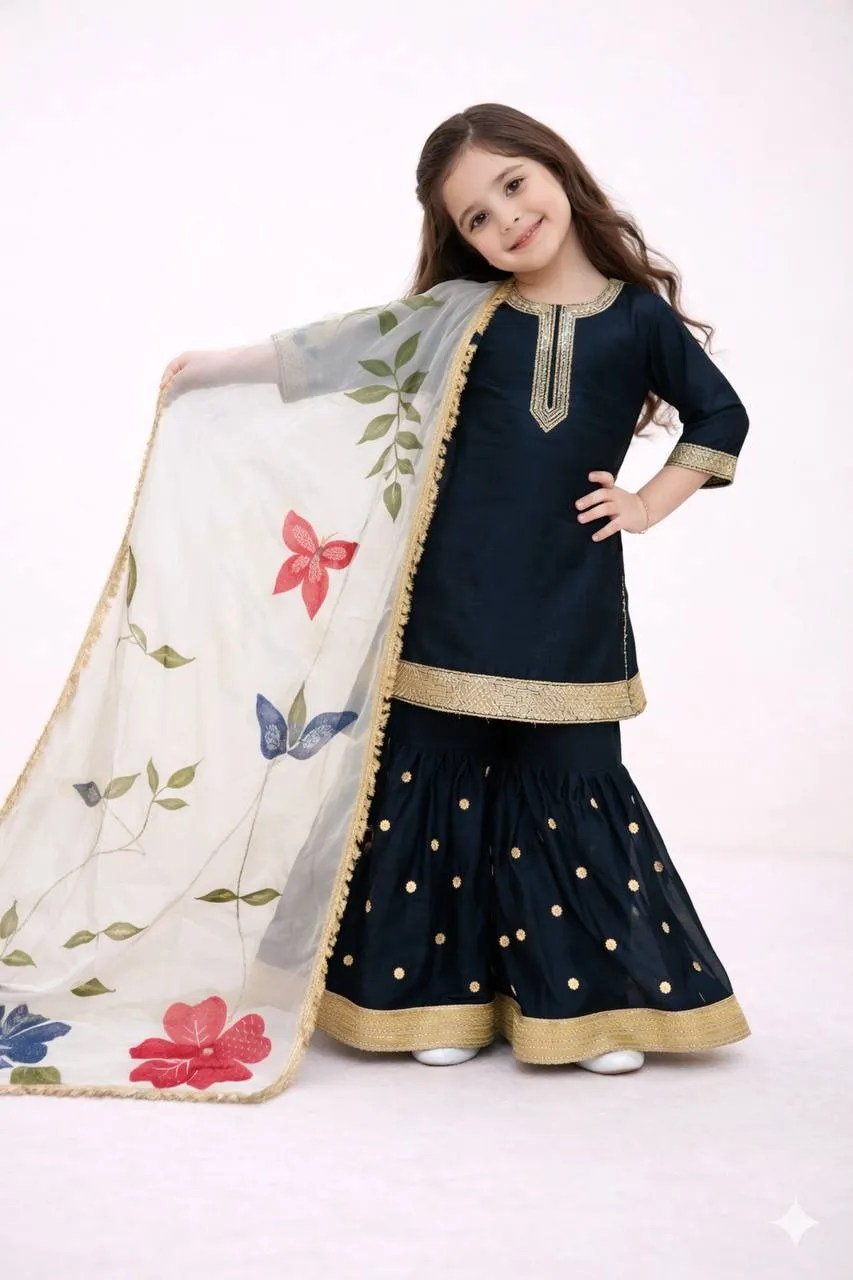 Small Girls Black Sharara Suit for Eid
