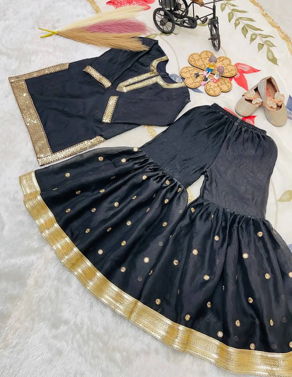 Small Girls Black Sharara Suit for Eid - Image 2