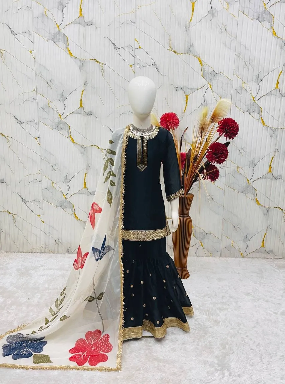 Small Girls Black Sharara Suit for Eid - Image 3