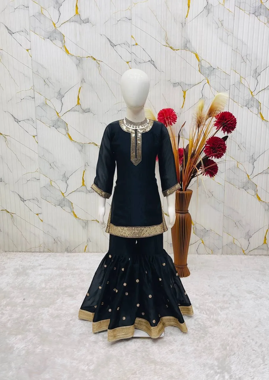 Small Girls Black Sharara Suit for Eid - Image 4