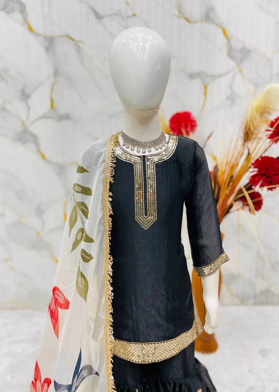 Small Girls Black Sharara Suit for Eid - Image 5