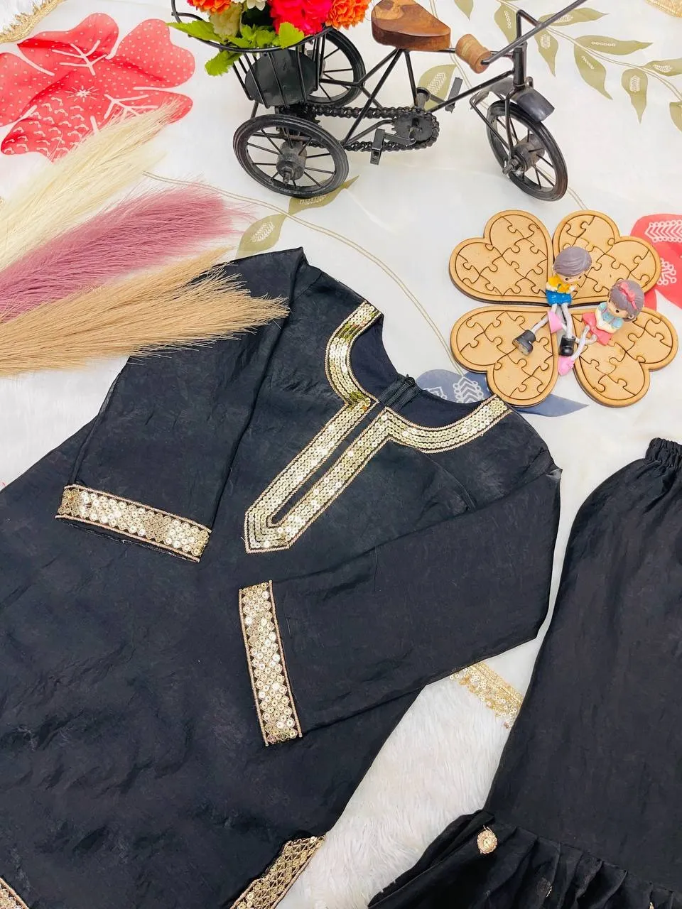 Small Girls Black Sharara Suit for Eid - Image 6