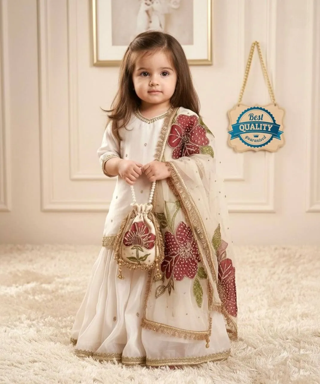 Small Girls White Sharara Suit for Eid