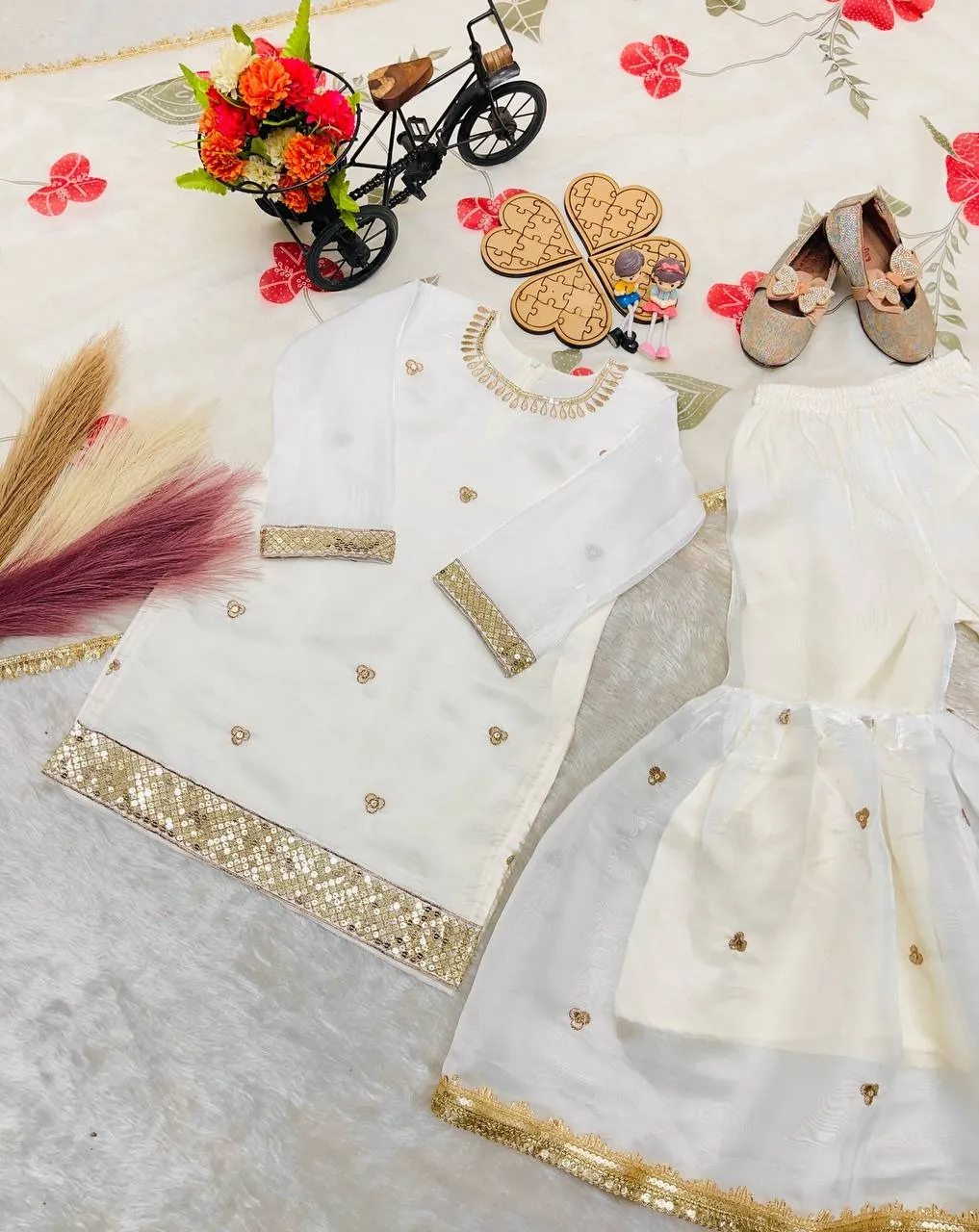 Small Girls White Sharara Suit for Eid - Image 2