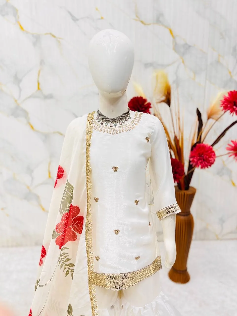 Small Girls White Sharara Suit for Eid - Image 3