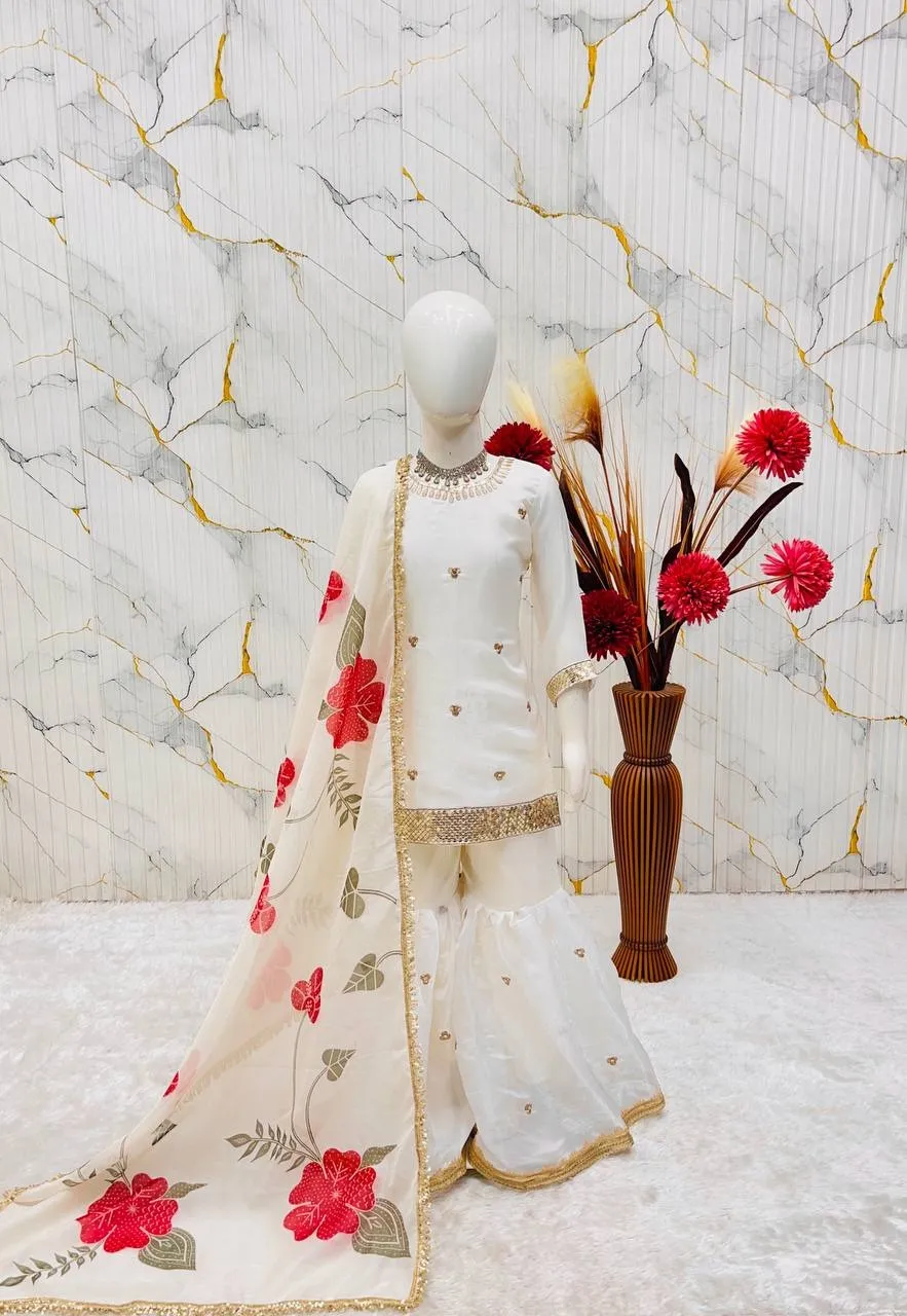 Small Girls White Sharara Suit for Eid - Image 4