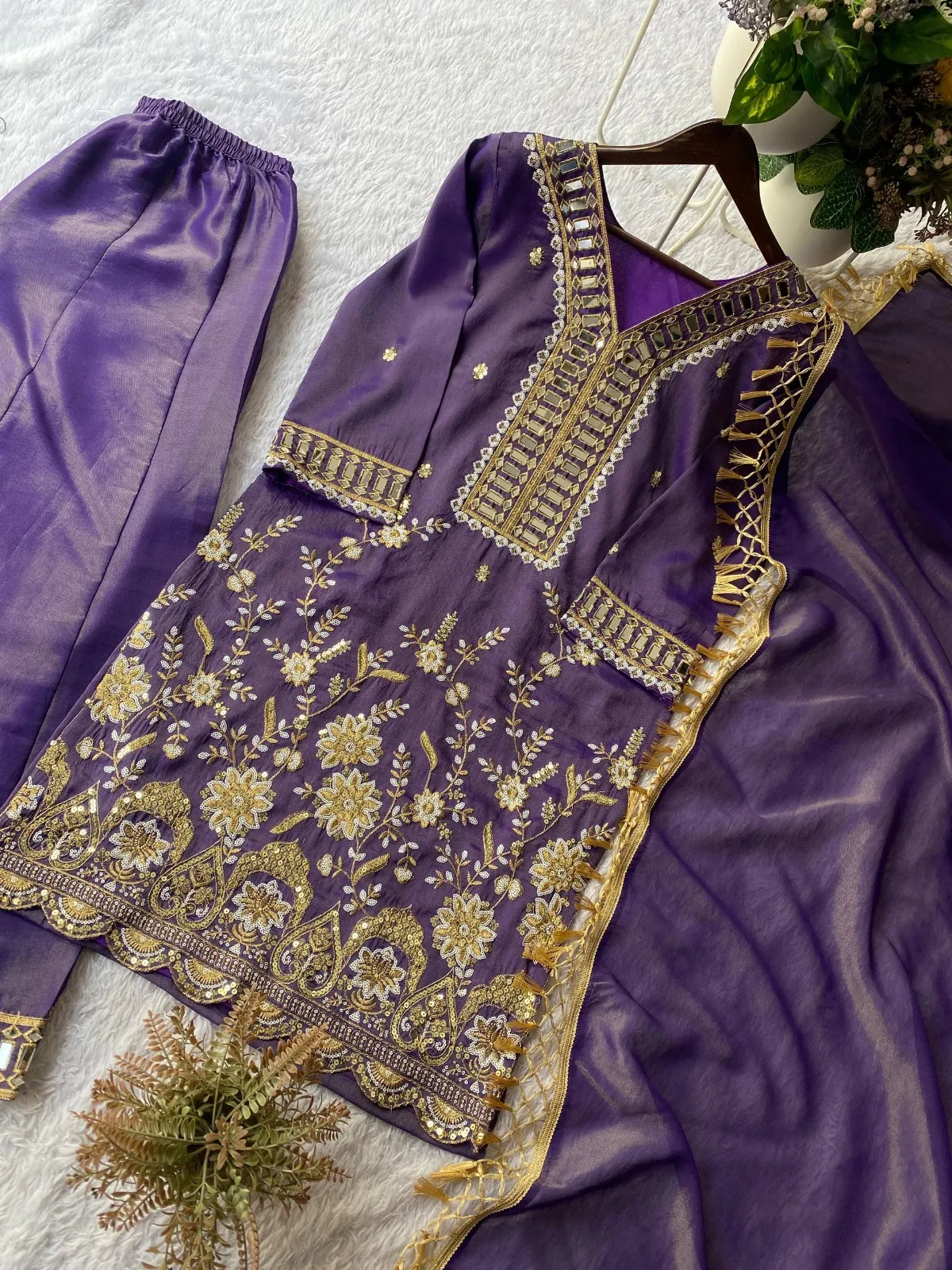 Violet Designer Mirror Work Plazzo Set - Image 2