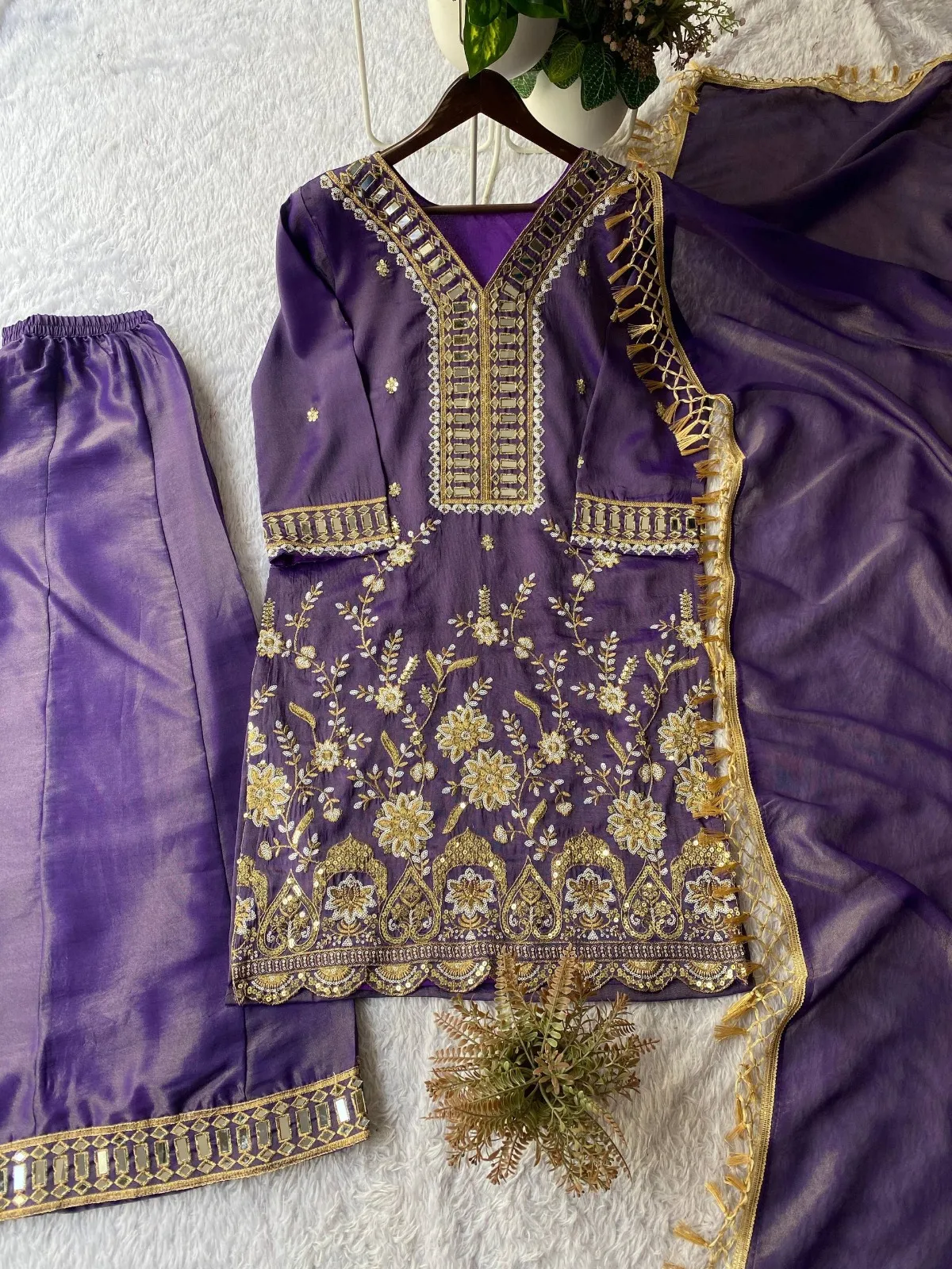Violet Designer Mirror Work Plazzo Set - Image 3