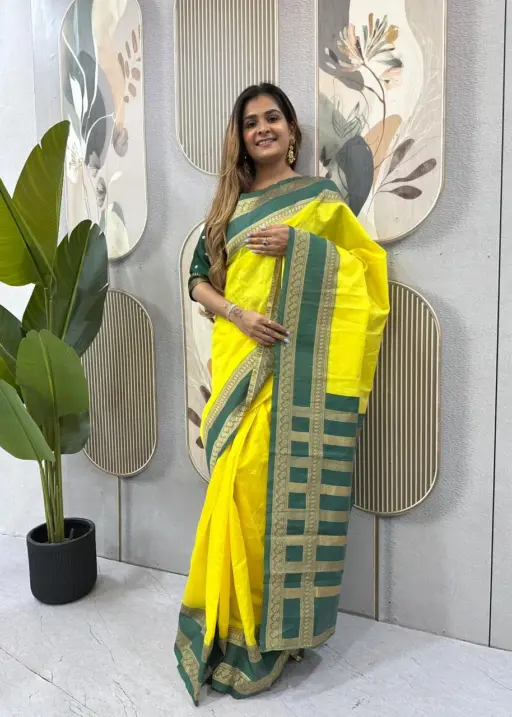 Zip and Go Party Saree Lemon Green Mysore Silk Jacquard