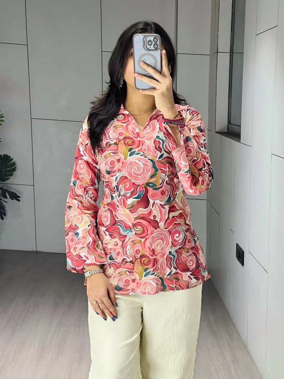 Cotton Printed Short Top with Plazzo Cherry - Image 3