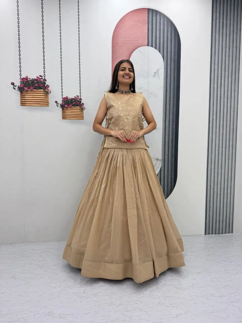Designer Long Blouse with Lehenga Under 2000 - Image 3