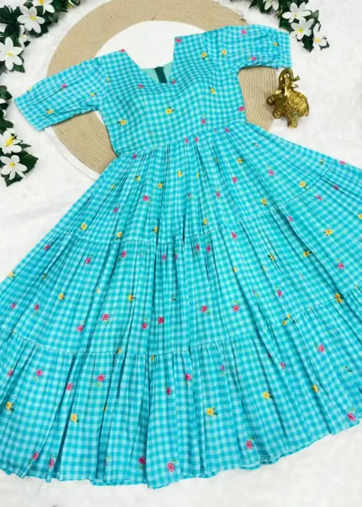 Mother Daughter Combo Midi Frock Designs Blue Color